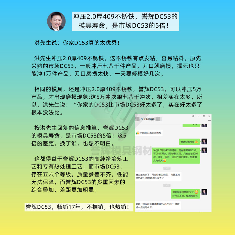 沖壓2.0厚409不銹鐵，譽(yù)輝DC53的模具壽命，是市場(chǎng)DC53的5倍！.jpg